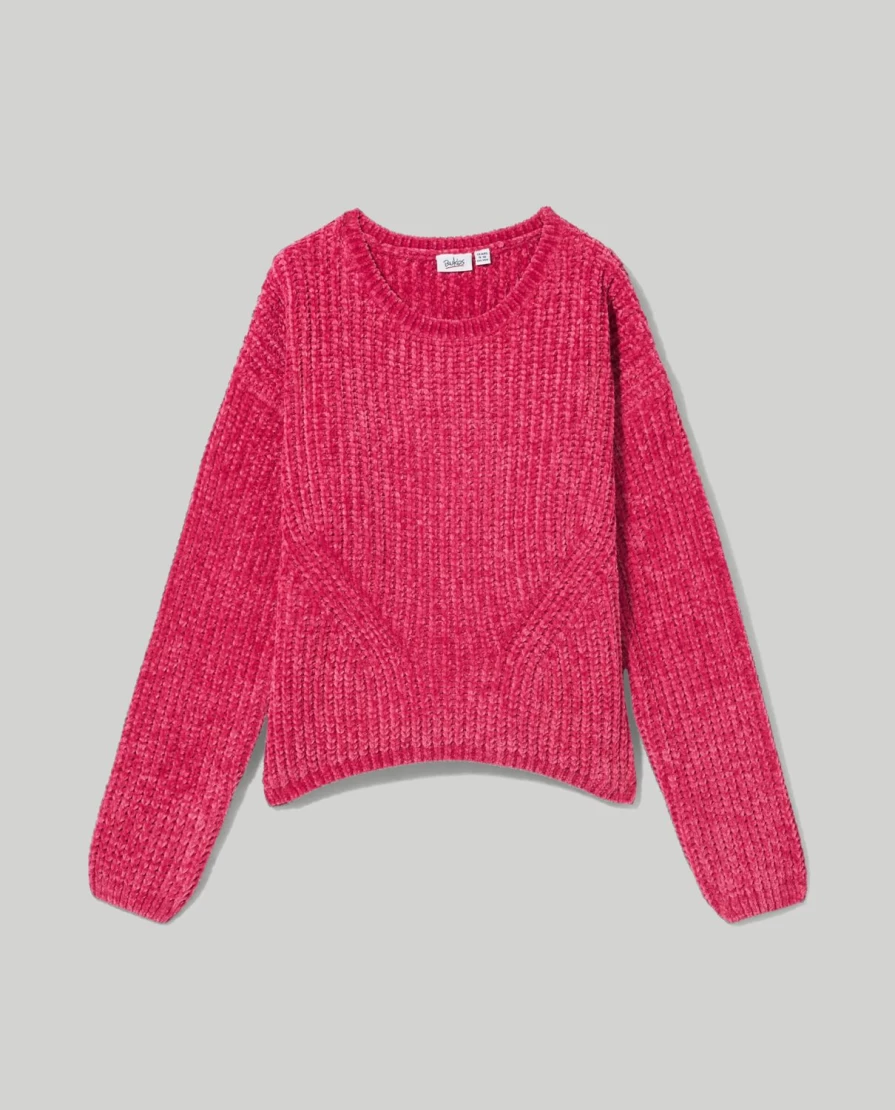 Blukids Youth Girls' Soft Chenille Crewneck Tricot Sweater