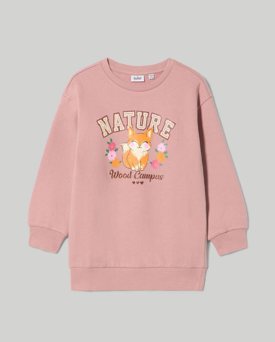 Blukids Oversized Brushed Cotton Sweatshirt for Children - Soft Comfortable Girls' Pullover