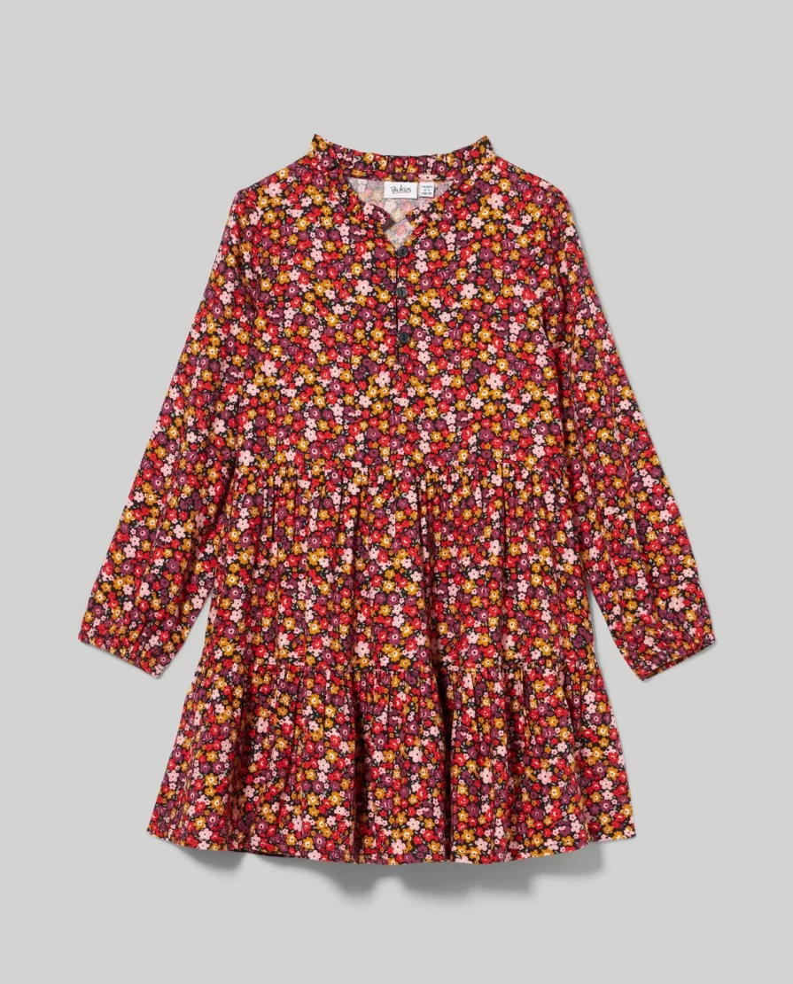 "Blukids Girls' Printed Viscose Dress – Stylish & Comfortable Kids' Wear"