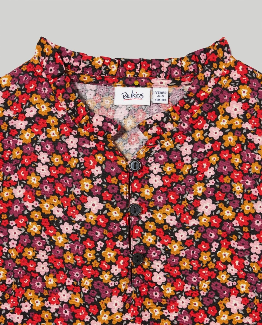 "Blukids Girls' Printed Viscose Dress – Stylish & Comfortable Kids' Wear"